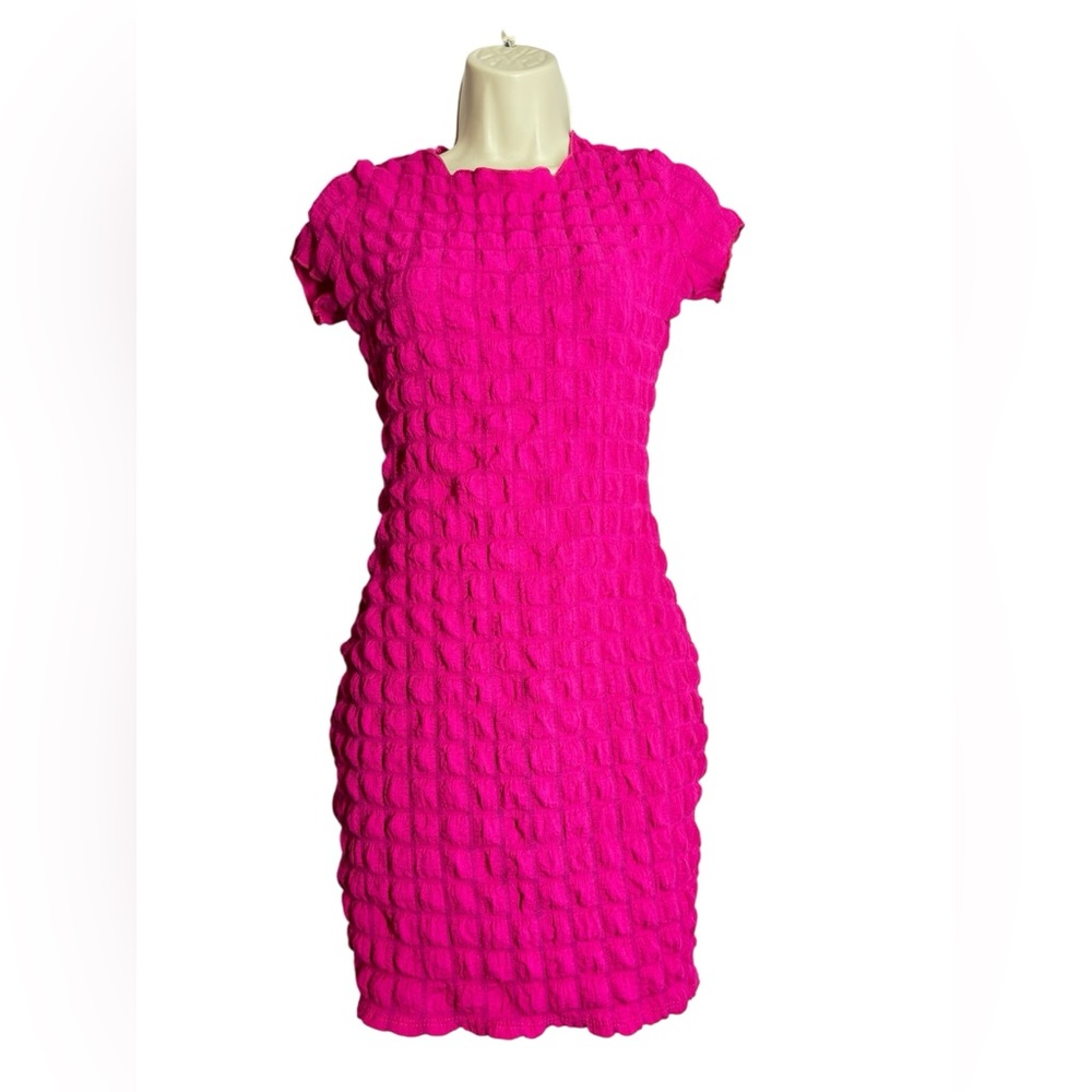 Hot Pink Textured Cap-Sleeve Dress - Women